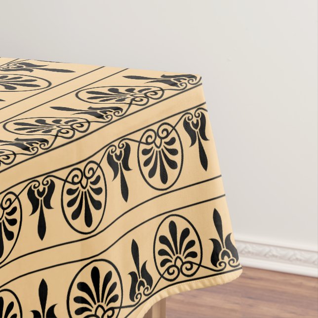 Greek Arabesque Mediterranean Pattern Brown Tablecloth (In Situ)