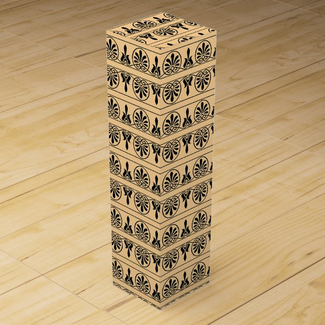 Greek Arabesque Mediterranean Pattern Brown Wine Box (Front)