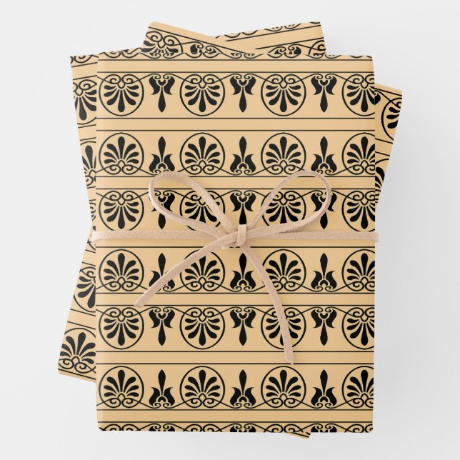 Greek Arabesque Mediterranean Pattern Brown Wrapping Paper Sheets (In situ)