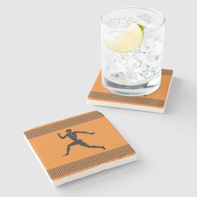Greek Athlete - Runner Orange Stone Coaster (Side)