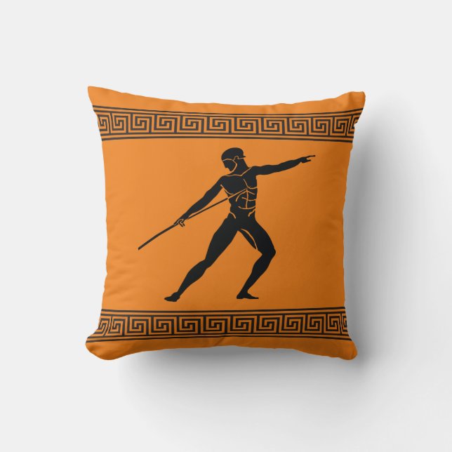 Greek Athlete with Spear Throw Pillow (Front)