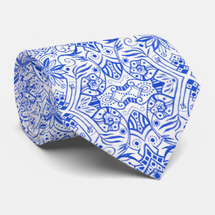 Greek Baroque Arabesque Pattern Azure Blue White Neck Tie