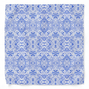 Greek Baroque Arabesque Pattern Royal Blue White Bandana