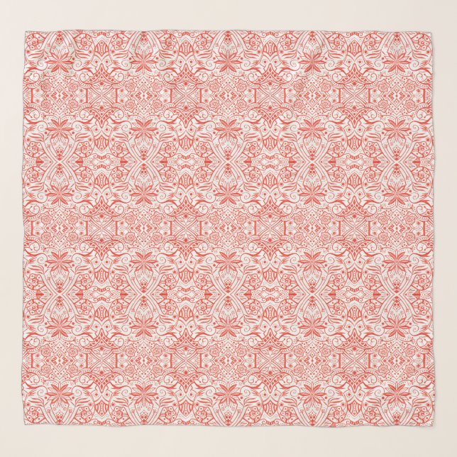 Greek Baroque Arabesque Pattern Terracotta White Scarf (Front)