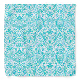 Greek Baroque Arabesque Pattern Turquoise White Bandana
