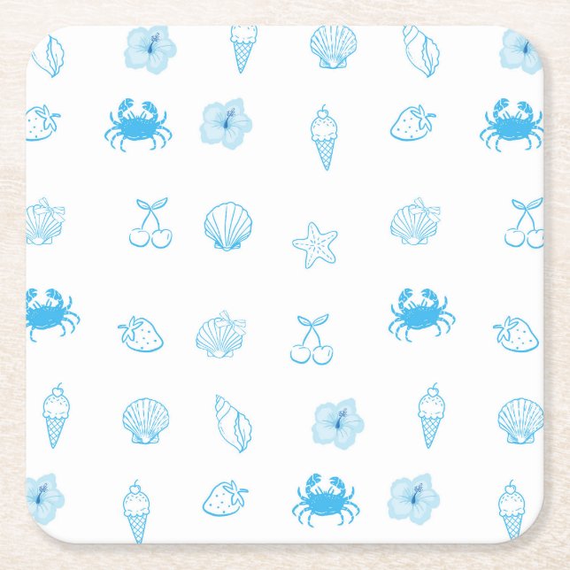 Greek Beach Minimalist Square Paper Coaster (Front)