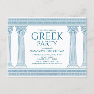 Greek birthday party invite with blue columns