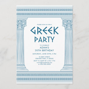 Greek Birthday Party Invite with blue columns