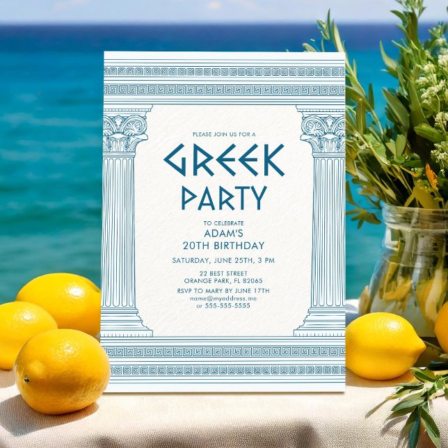 Greek Birthday Party Invite with blue columns (Creator Uploaded)