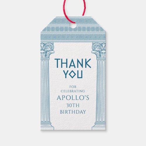 Greek Birthday Party with blue columns Thank You Gift Tags