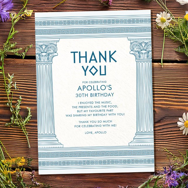Greek Birthday Party with blue temple Thank You Card (Creator Uploaded)
