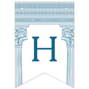 Greek Birthday Party with temple columns in blue Bunting Flags