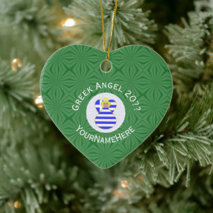 Greek Blonde Angel Christmas Flag Personalized  Ceramic Ornament