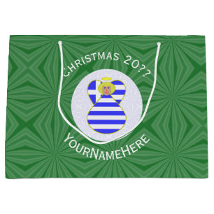 Greek Blonde Angel Christmas Flag Personalized  Large Gift Bag