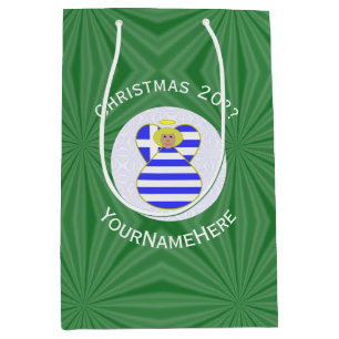 Greek Blonde Angel Christmas Flag Personalized  Medium Gift Bag