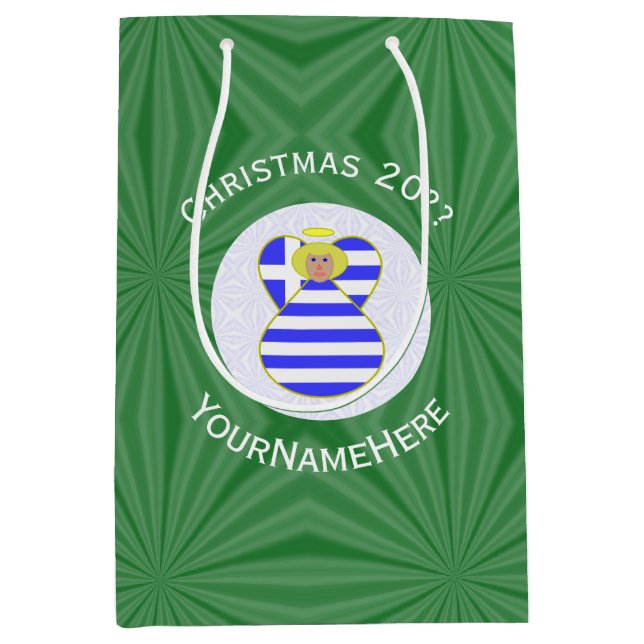 Greek Blonde Angel Christmas Flag Personalized  Medium Gift Bag (Front)