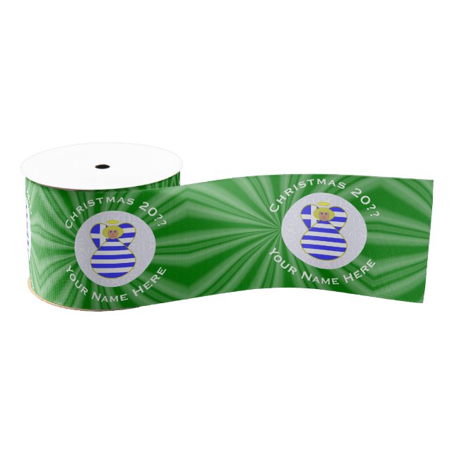 Greek Blonde Angel Flag Christmas Personalized  Grosgrain Ribbon (Spool)