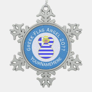 Greek Blonde Angel Hanukkah Flag Personalized  Snowflake Pewter Christmas Ornament