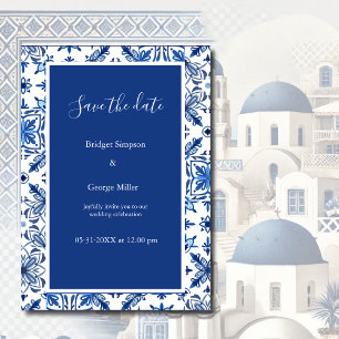 Greek Blue and White Elegant Wedding Save the Date Invitation