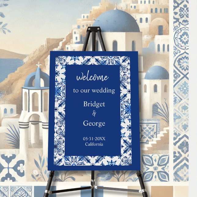 Greek Blue and White Elegant Wedding Welcome  Foam Board (Creator Uploaded)