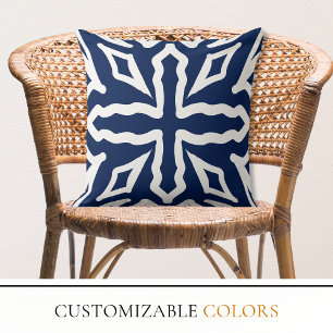 Greek Blue and White Mediterranean Coastal Throw Pillow
