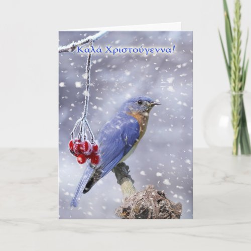 Greek _ Blue Bird Christmas Greeting Card