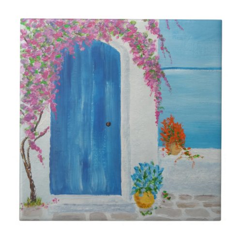 Greek Blue Door Ceramic Tile