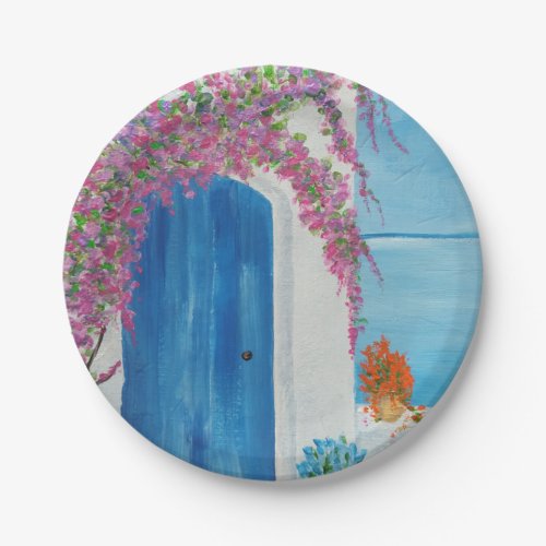 Greek Blue Door Paper Plates