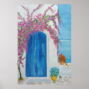 Greek Blue Door Poster