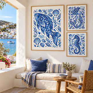 Greek Blue Fish Coastal Art Print