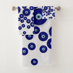 Greek Blue Glass Evil Eye Amulet Bath Towel Set