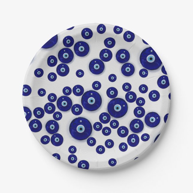 Greek Blue Glass Evil Eye Amulet Paper Plates (Front)