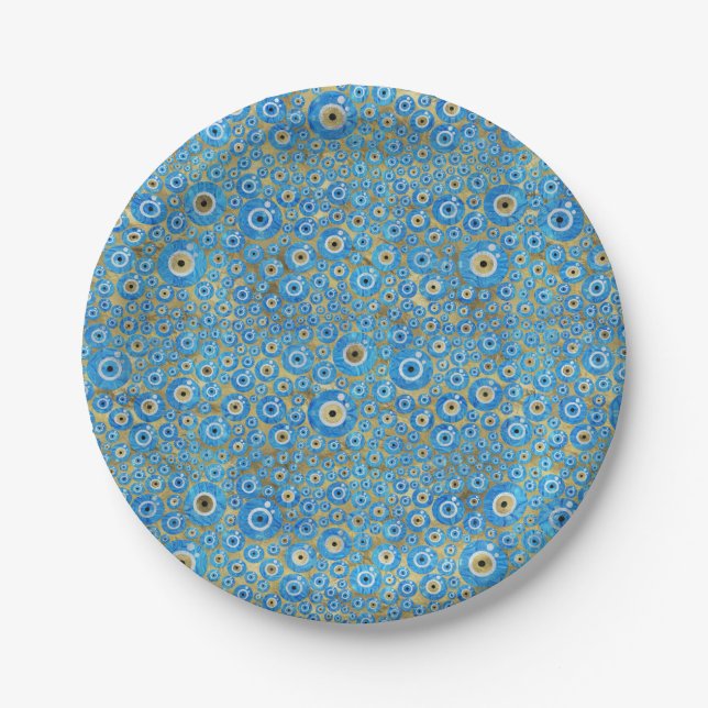 Greek Blue Glass Evil Eye Amulet Paper Plates (Front)