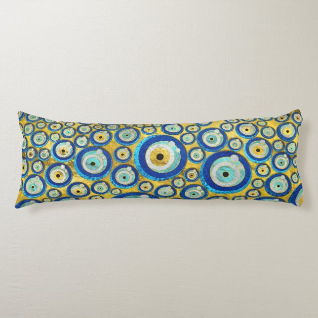 Greek Blue Glass Evil Eye Amulet Pattern Body Pillow (Front)