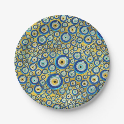 Greek Blue Glass Evil Eye Amulet Pattern Paper Plates