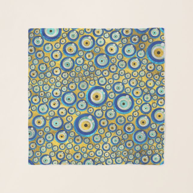 Greek Blue Glass Evil Eye Amulet Pattern Scarf (Front)