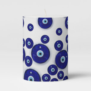 Greek Blue Glass Evil Eye Amulet Pillar Candle