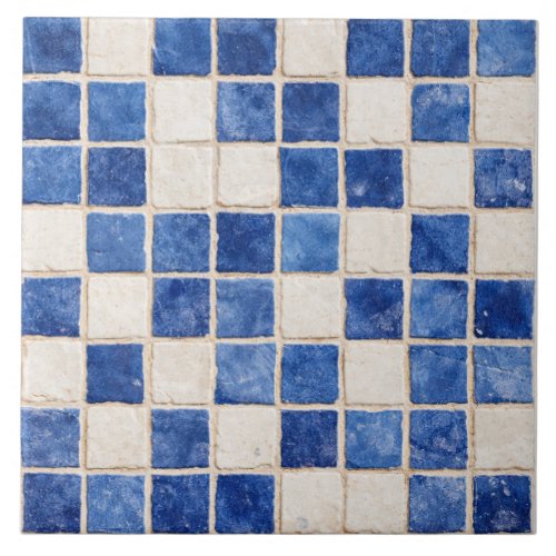 Greek Blue Mosaic Squares Ceramic Tile