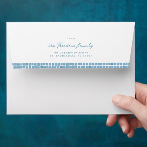 Greek blue tile frame destination wedding  envelope