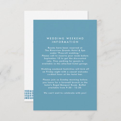 Greek blue tile frame simple destination wedding enclosure card