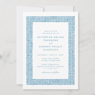 Greek blue tile frame simple destination wedding invitation
