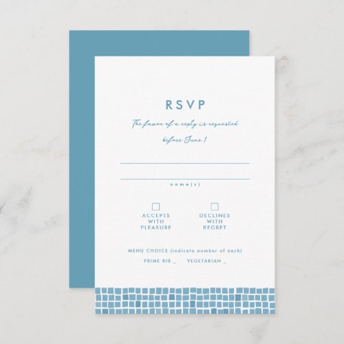 Greek blue tile frame simple destination wedding RSVP card