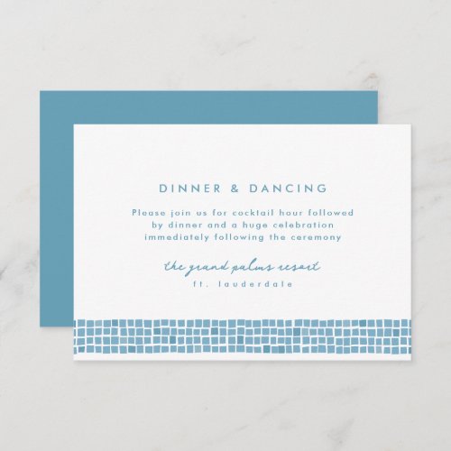 Greek blue tile frame simple wedding reception enclosure card