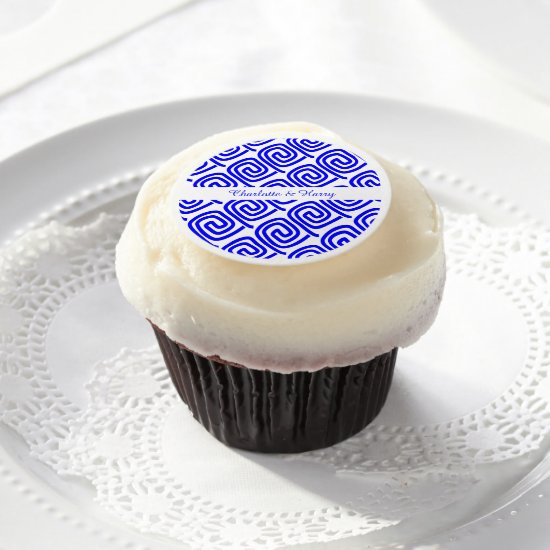 Greek Blue White Traditional Pattern Personalized Edible Frosting Rounds