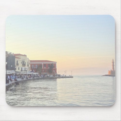 Greek Boardwalk And Lighthouse At Sunset Mouse Pad