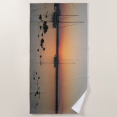 Greek Boats at Cyclades Sunset Beach Towel (Front)