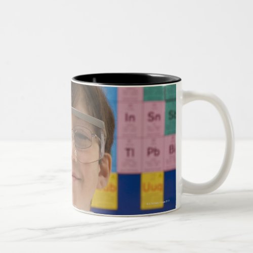 Greek boy holding rack of test tubes Two_Tone coffee mug