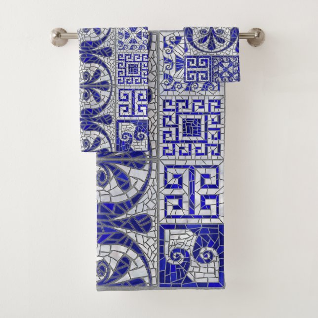 Greek Broken Tile Mosaic Art  Bath Towel Set (Insitu)