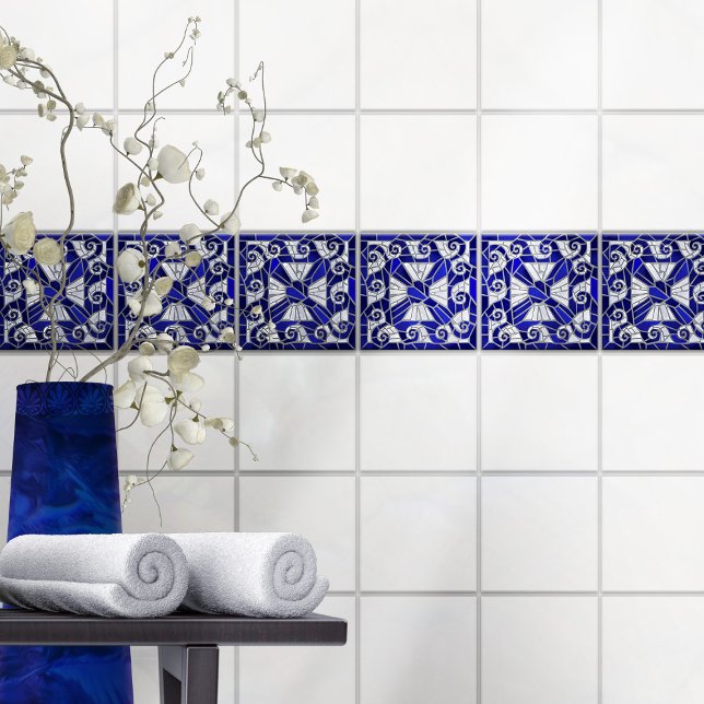 Greek Broken Tile Mosaic Art  Blue Glass and Pearl (Creator Uploaded)