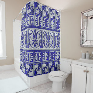 Greek Broken Tile Mosaic Art Border Shower Curtain